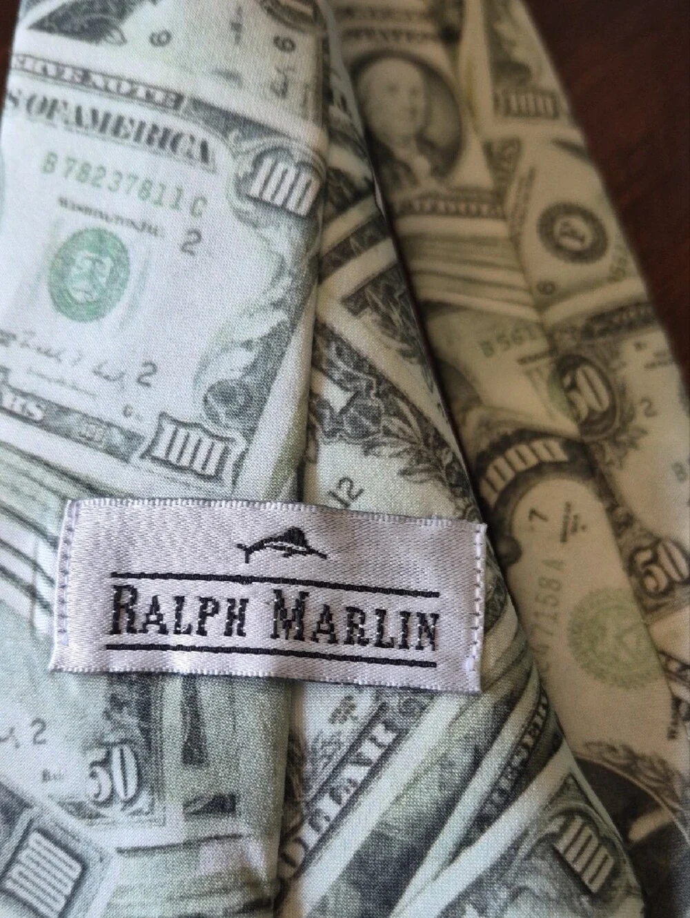 Ralph Marlin Vintage Novelty Money Print Men's Tie 1994